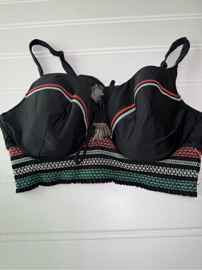Swim By Cacique Smocked Bikini Tanking Top 44DD Black 2032